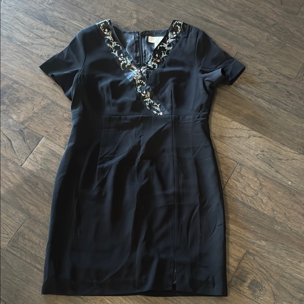 Norton Mcnaughton Elegant Black Dress with Floral Accents